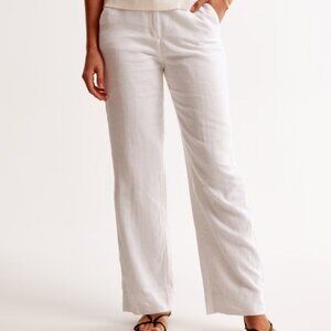 Abercrombie White Linen Tailored Mid Rise Relaxed Straight Pants, Size 25 / 0R